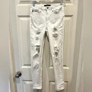 Kancan‎ White Mid Rise Skinny Distressed Destroyed Ripped Jeans size 5 / 26